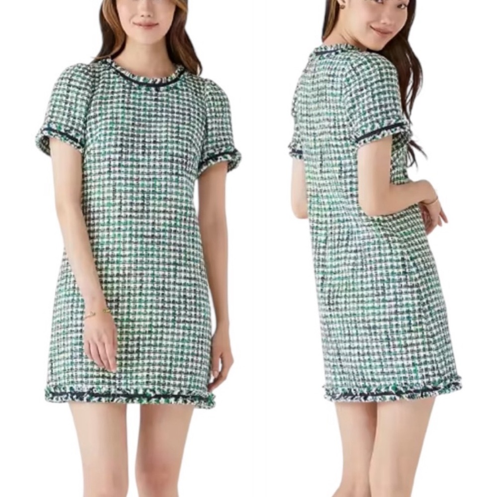 KATE SPADE Tea Time Tweed Dress Green White Black Dress Size 2
